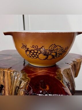 Vintage Pyrex Brown “Old Orchard” pattern #441 Cinderella Mixing Bowl